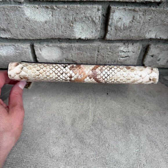 KATE SPADE LONG ZIP AROUND SNAKE EMBOSSED WALLET CLUTCH Beige Tan Leather - Picture 9 of 13